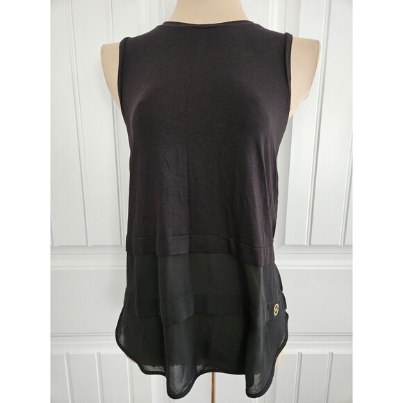 Michael Kors Black Layered Tier Tank Top With Logo Medallion Sz S - Picture 1 of 11